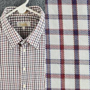Viyella Non Iron Long Sleeve Button Up Shirt Red Check Size 17 Cotton Polyester